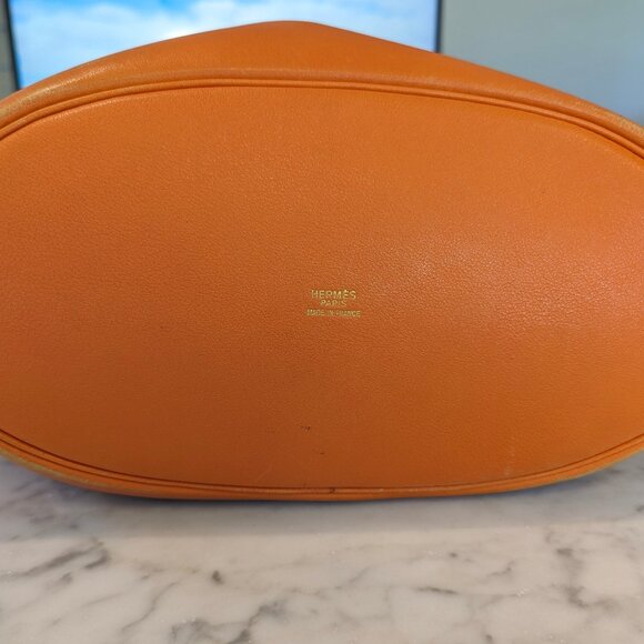 HERMES Vintage Market GM Shoulder Bag Orange Gulliver Leather Circle M 1983 RARE - Picture 6 of 16
